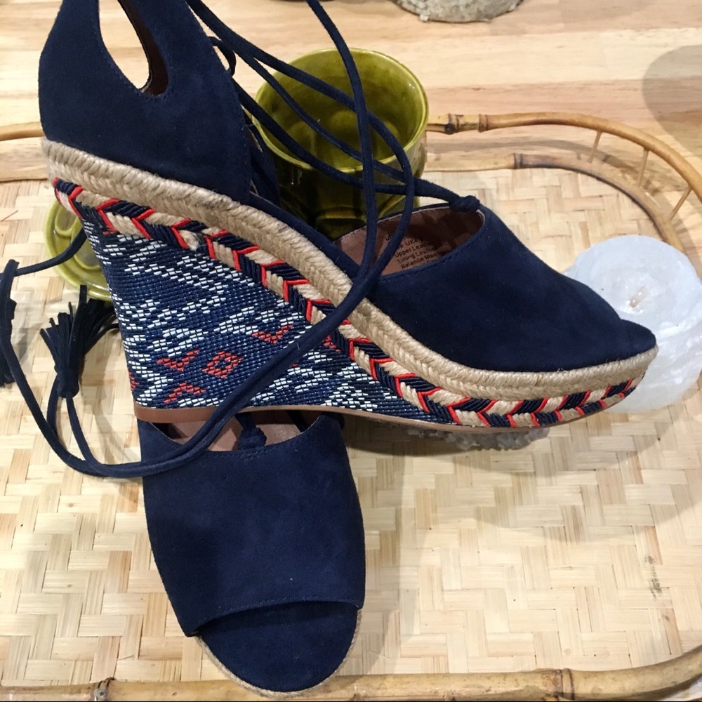 Lace up CABI wedge sandal espadrilles southwestern - Picture 2 of 7